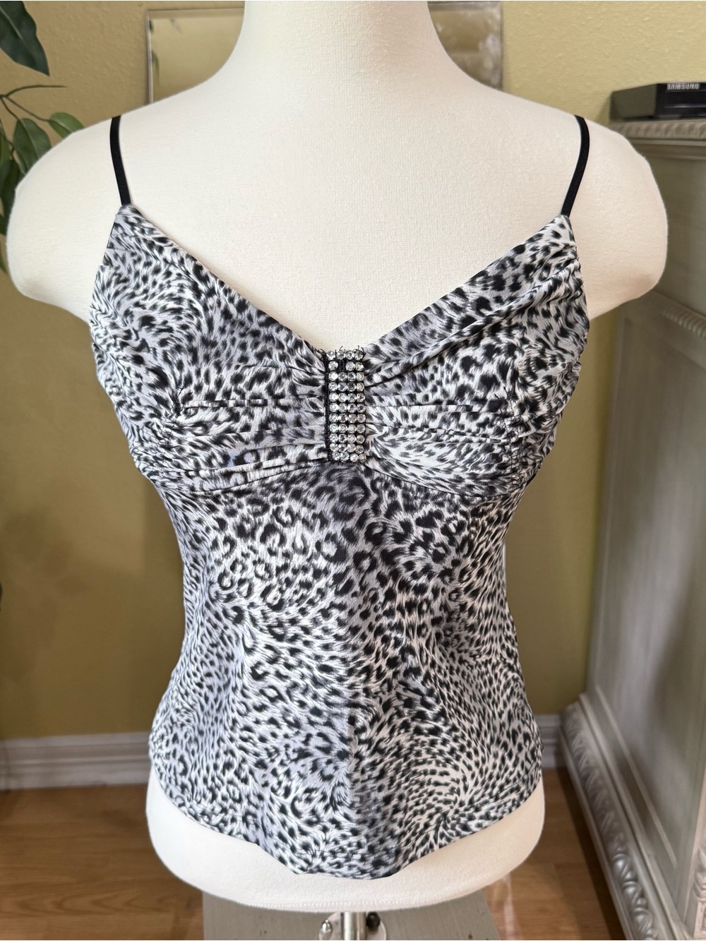 Y2K XOXO Leopard Print Cami Top Rhinestone Detail Size L
